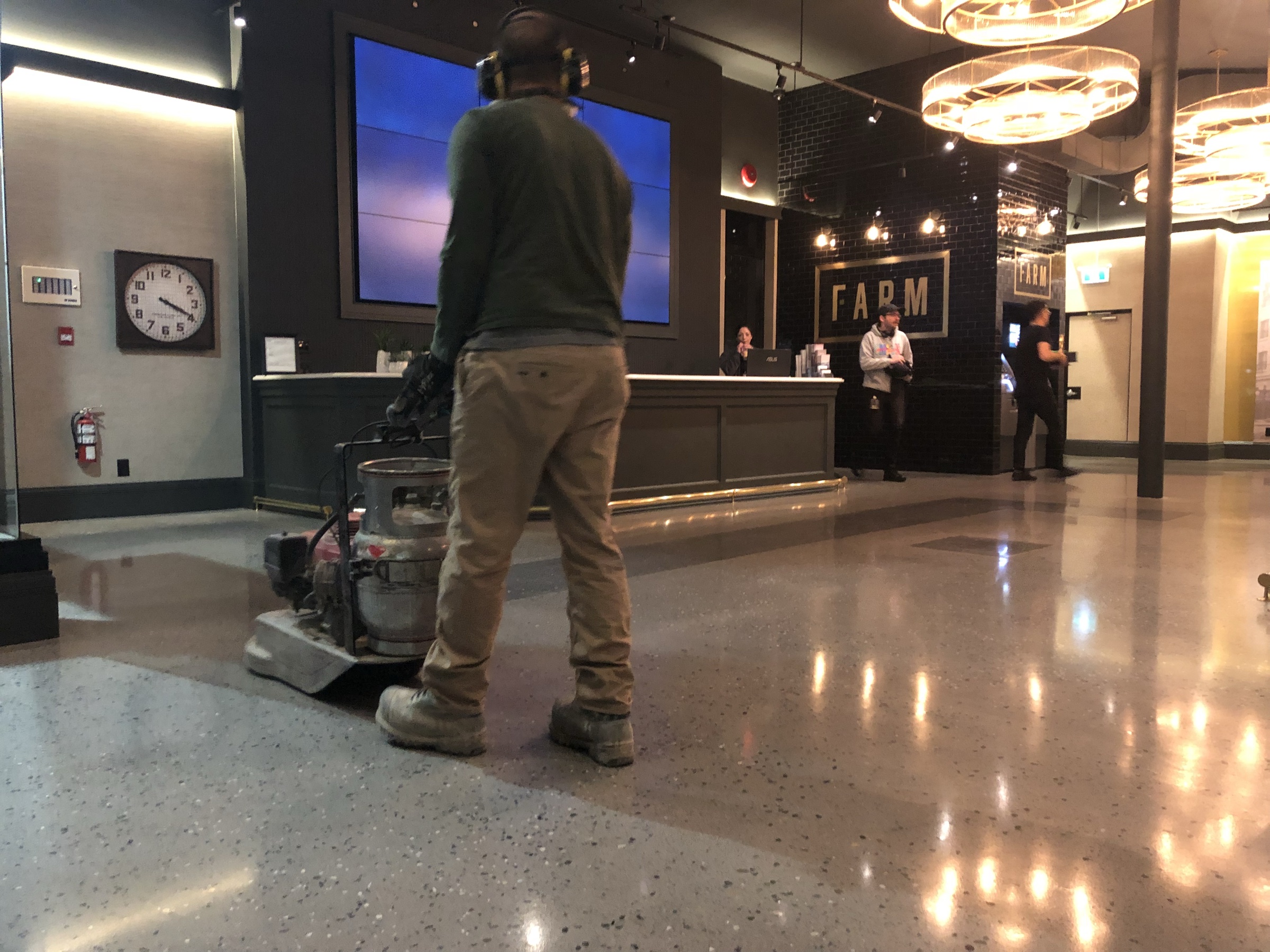 Detailed polished concrete floor finish.