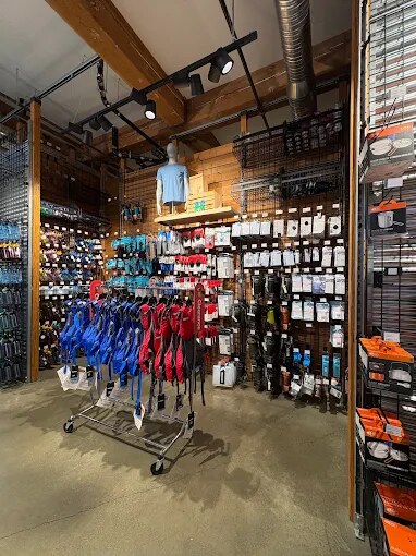 MEC Victoria climbing gear retail area with polished concrete floor.