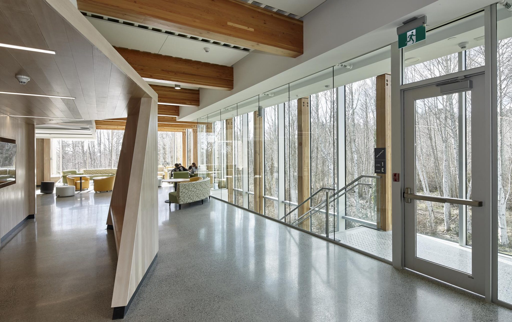 Large polished concrete floor at Royal Roads University.