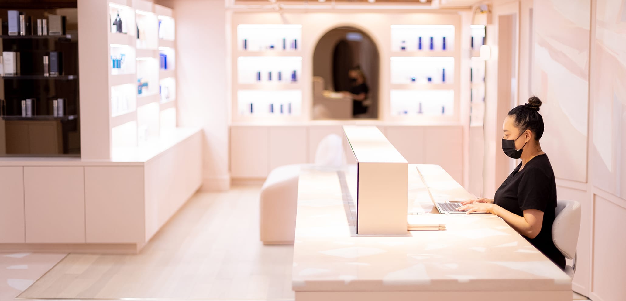 Pink terrazzo retail interior by Stone Design.